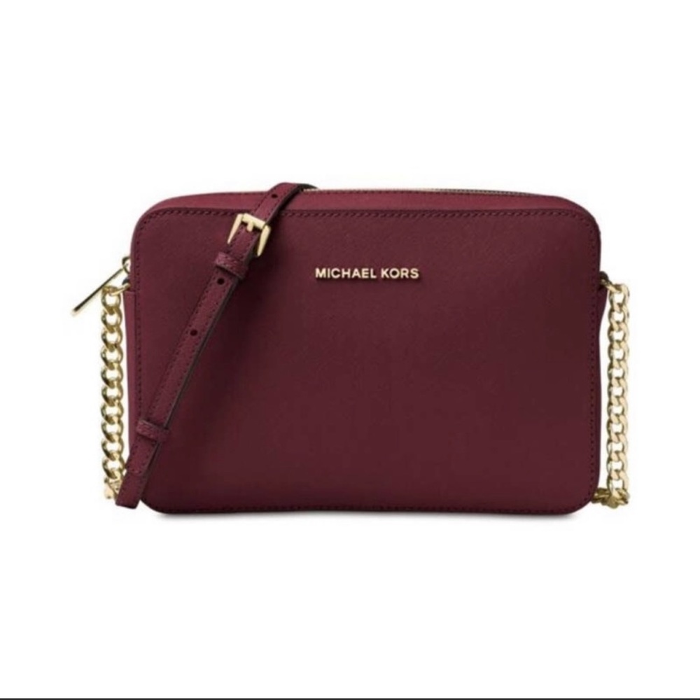 MK Michael Kors Wine Burgundy East West Crossbody Bag w Gold Hardware